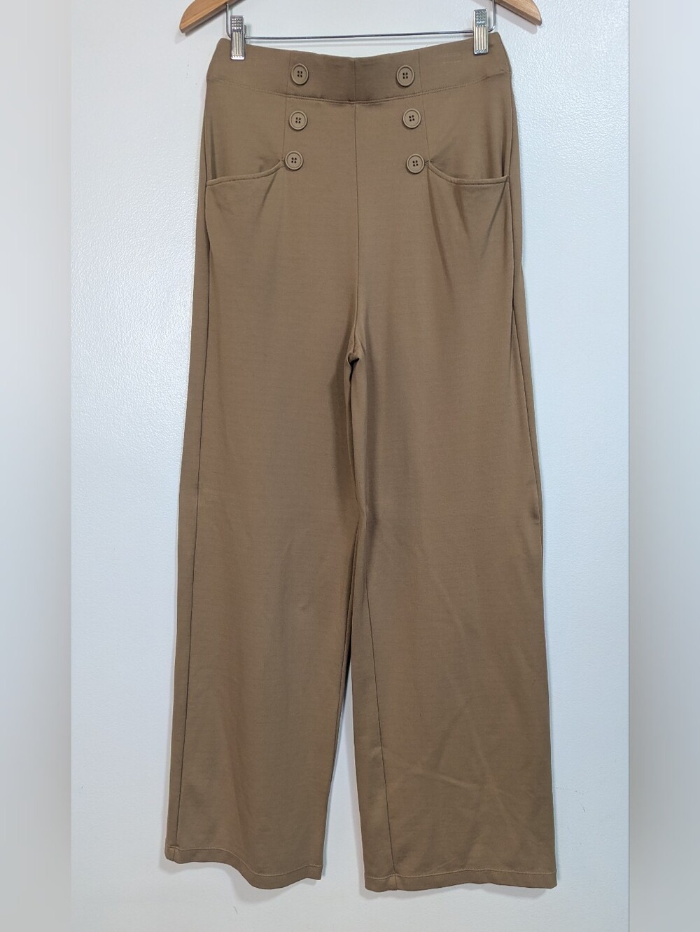 Max Studio Size Medium Tan Pull On Wide Leg Sailor Button Trouser Pants